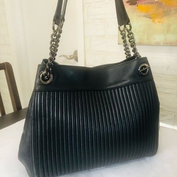 Coach Edie Quilted Black Leather Studded Turnlock Chain Straps Shoulder Bag❤️ - Picture 2 of 16